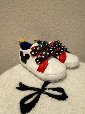 Disney White Sneakers with Red Straps and Black Polka-Dot Closures